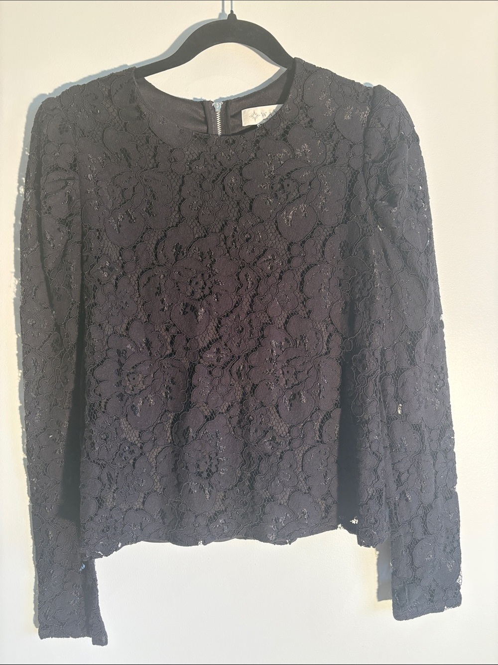 Wayf Black Floral Lace Long-Sleeve Top